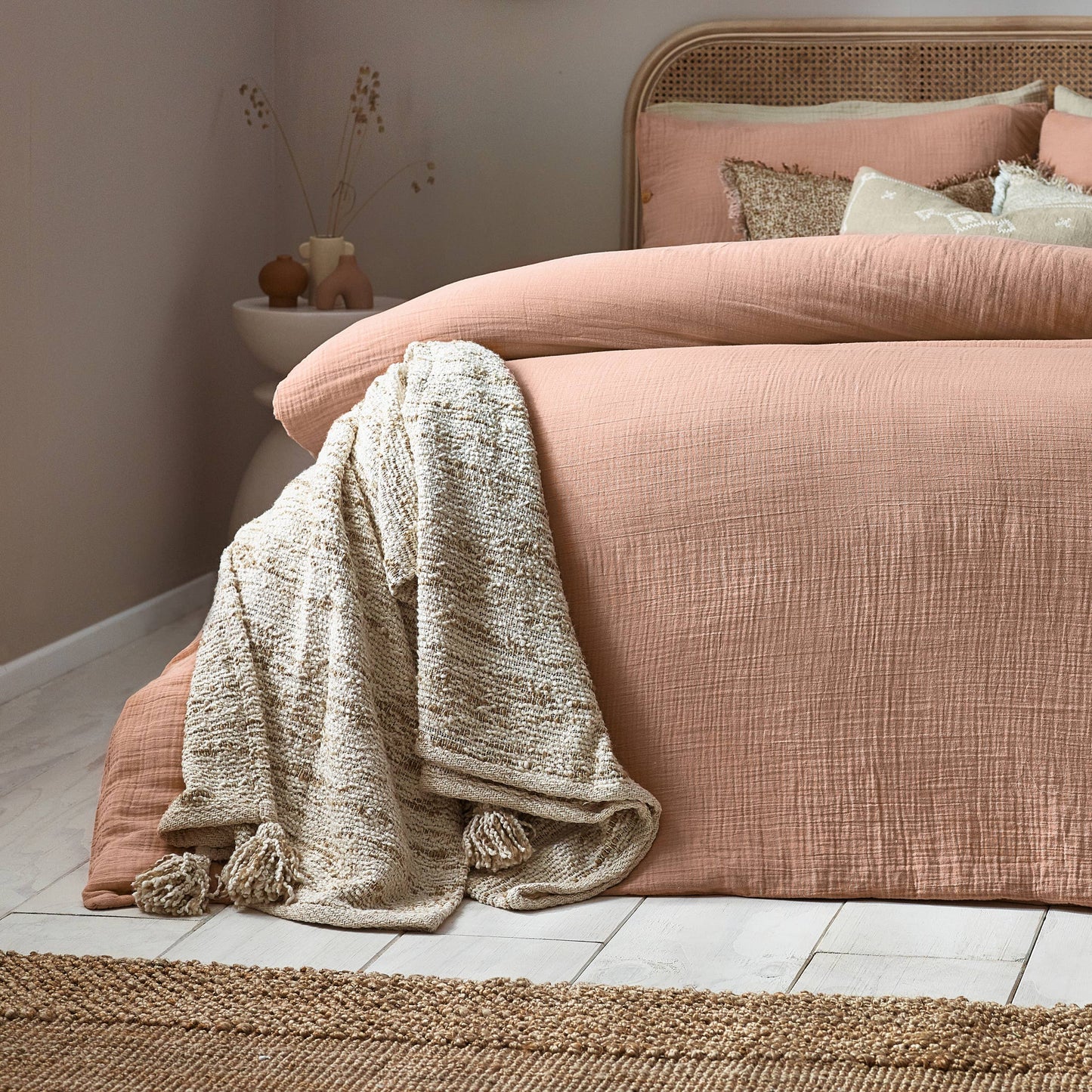 Lark Cotton Muslin Duvet Cover Set Pink Clay