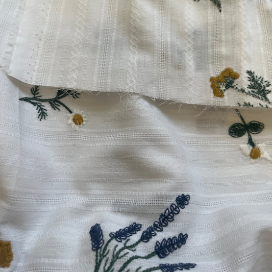 White Floral Embroidered Fabric