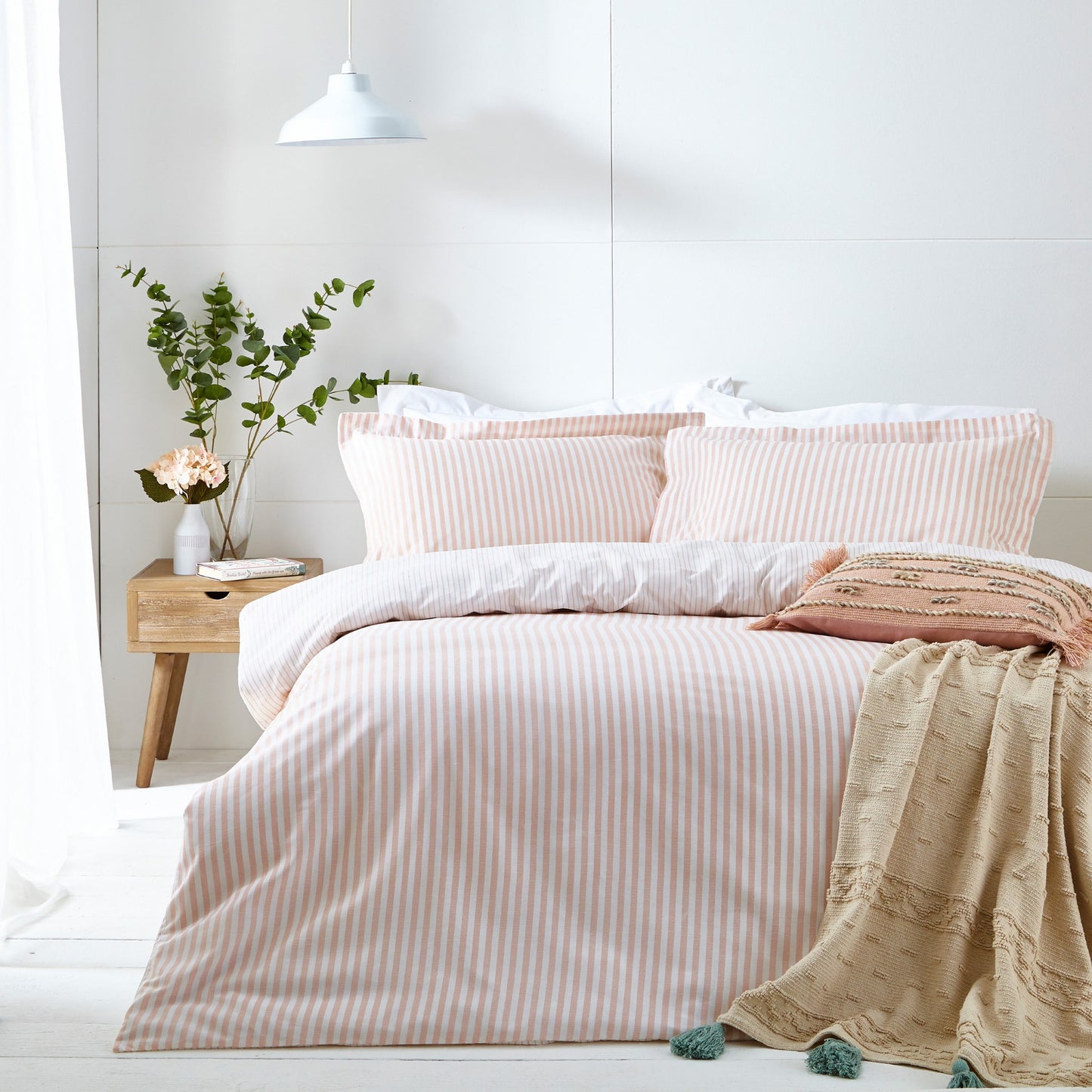 Hebden Mélange Stripe 100% Cotton Duvet Cover Set Blush