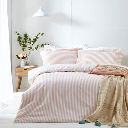 Hebden Mélange Stripe 100% Cotton Duvet Cover Set Blush