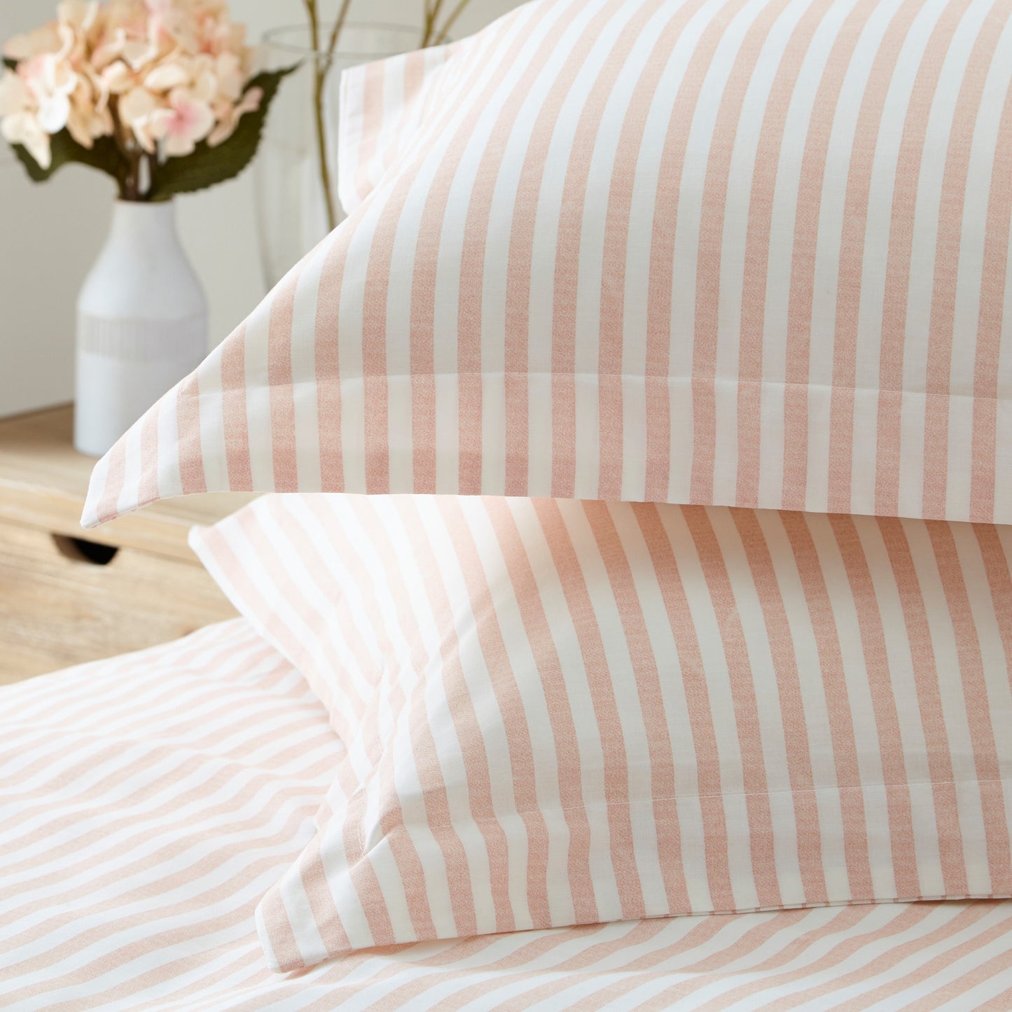 Hebden Mélange Stripe 100% Cotton Duvet Cover Set Blush
