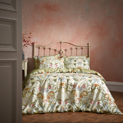 Songbird Traditional Floral Printed Piped Duvet Cover Set Stone