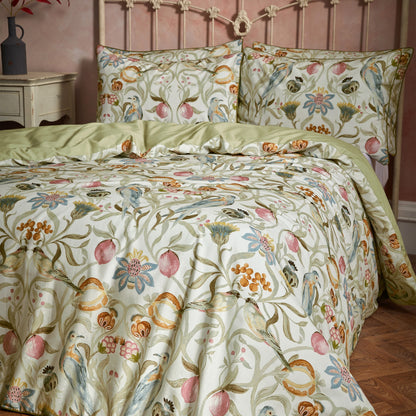 Songbird Traditional Floral Printed Piped Duvet Cover Set Stone
