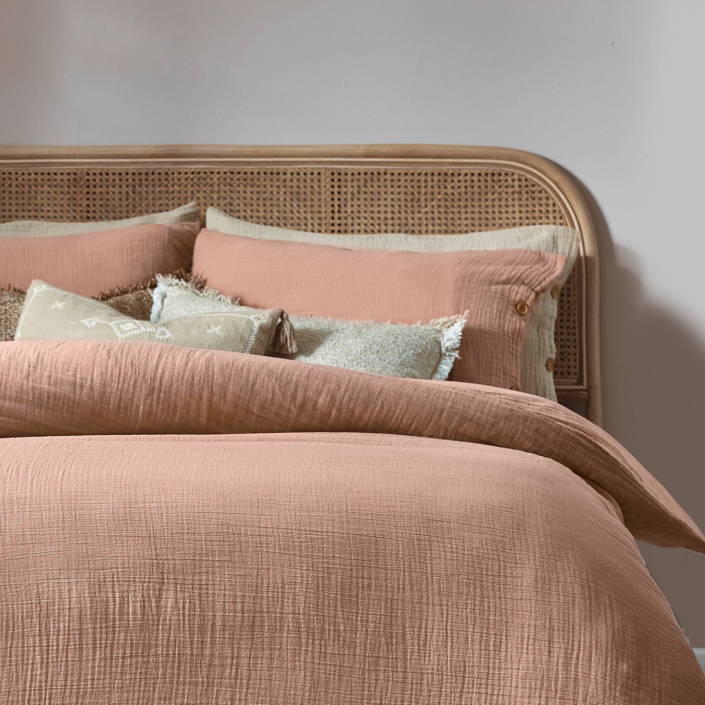 Lark Cotton Muslin Duvet Cover Set Pink Clay