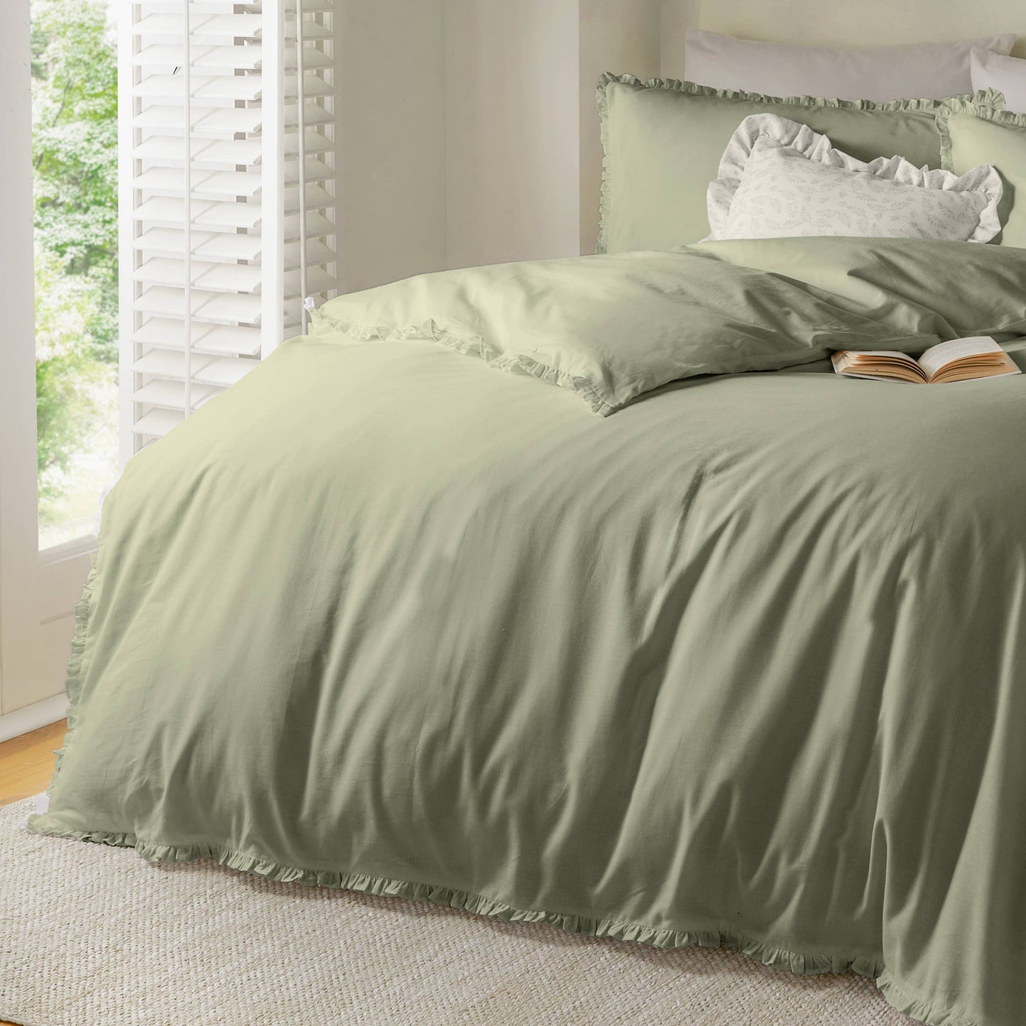 Tilly 100% Cotton Ruffle Duvet Cover Set Sage