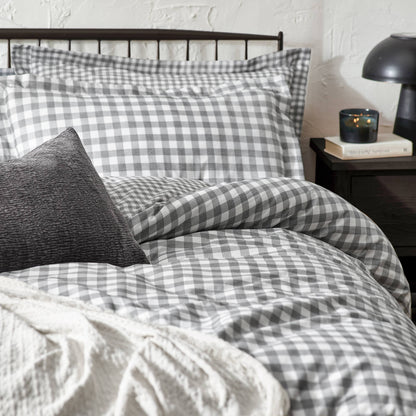 Barton Check Gingham Reversible Duvet Cover Set Grey