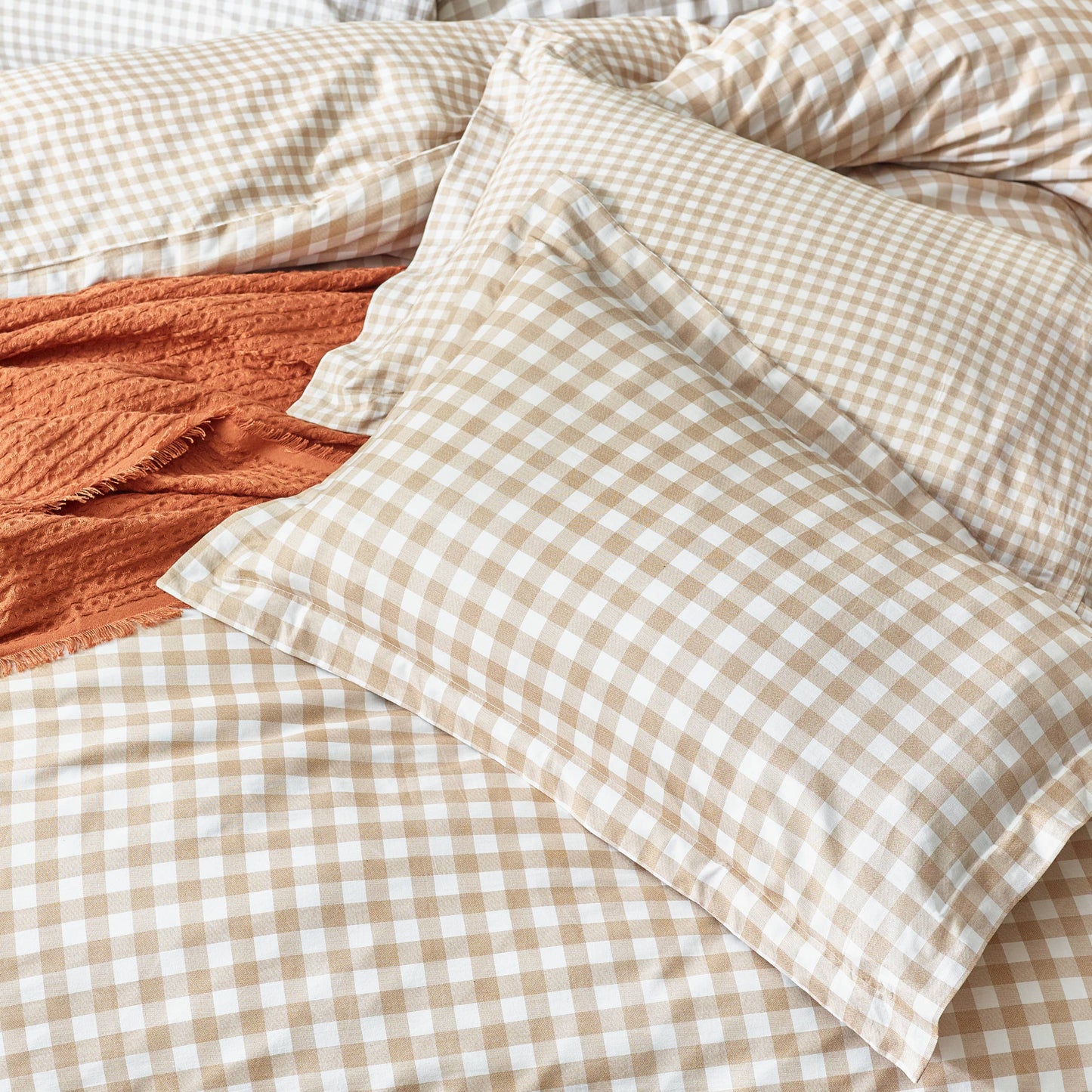 Barton Check Gingham Reversible Duvet Cover Set Biscuit