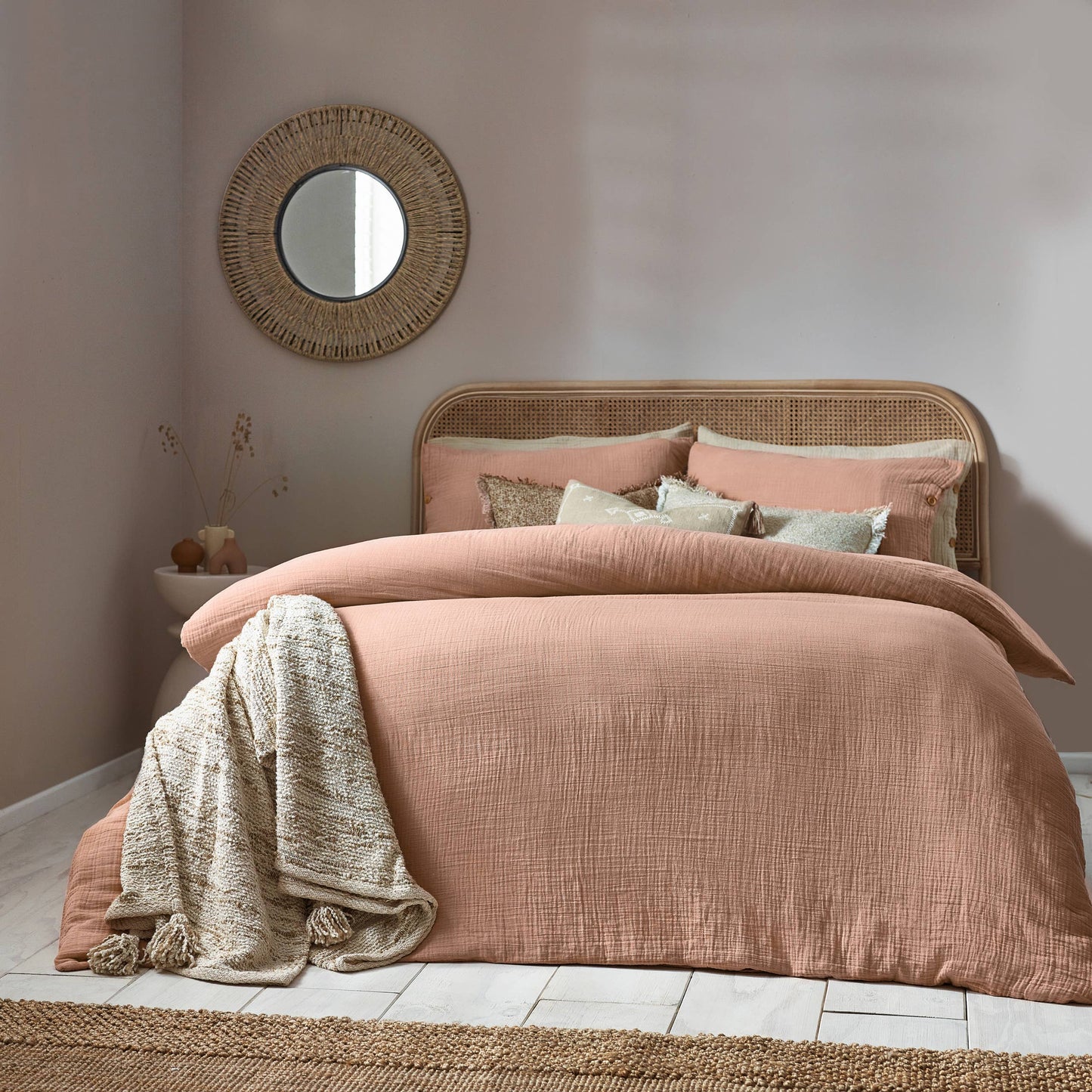 Lark Cotton Muslin Duvet Cover Set Pink Clay