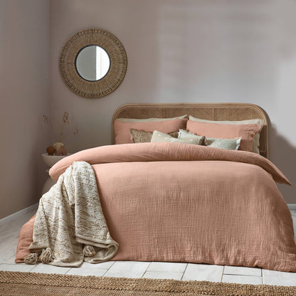 Lark Cotton Muslin Duvet Cover Set Pink Clay