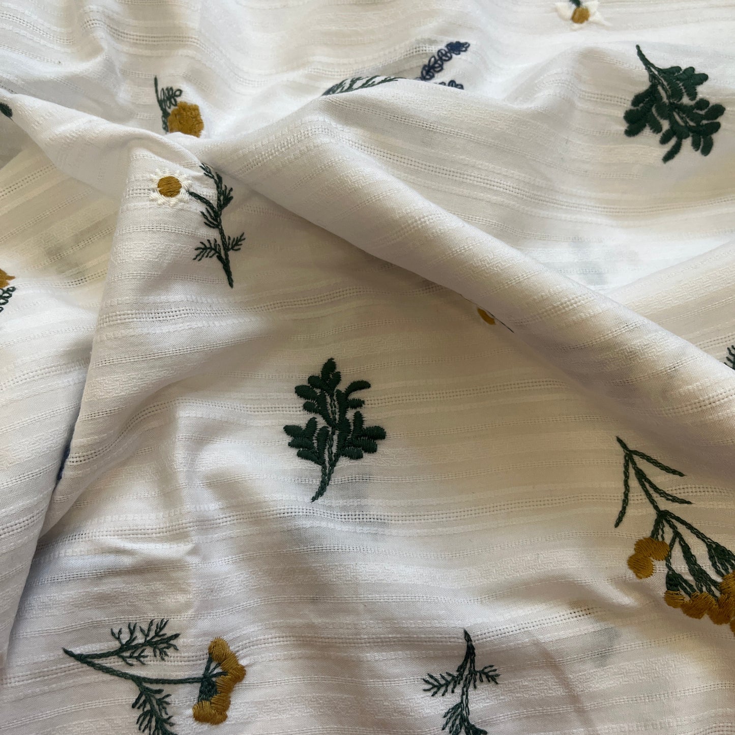 White Floral Embroidered Fabric