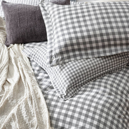 Barton Check Gingham Reversible Duvet Cover Set Grey