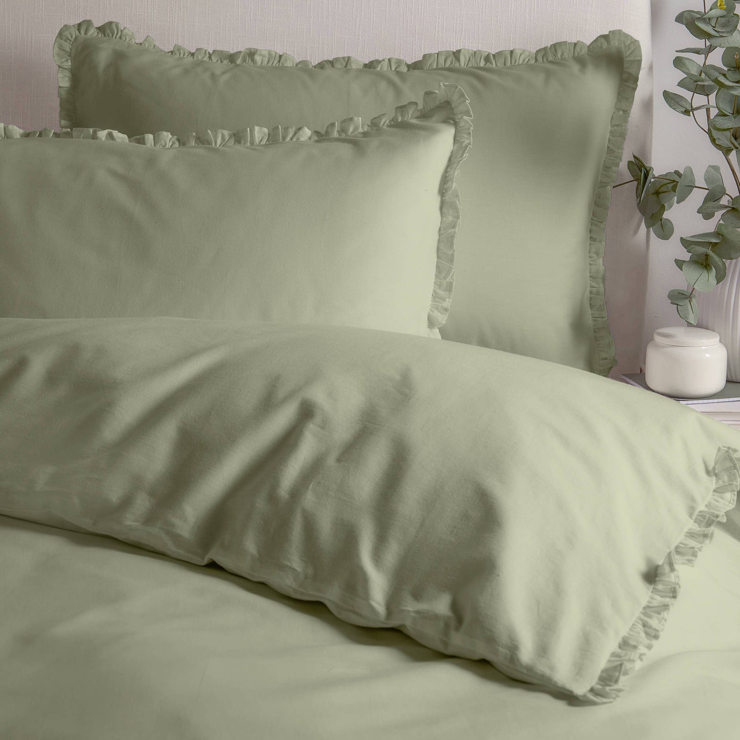Tilly 100% Cotton Ruffle Duvet Cover Set Sage
