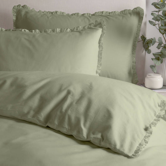 Tilly 100% Cotton Ruffle Duvet Cover Set Sage