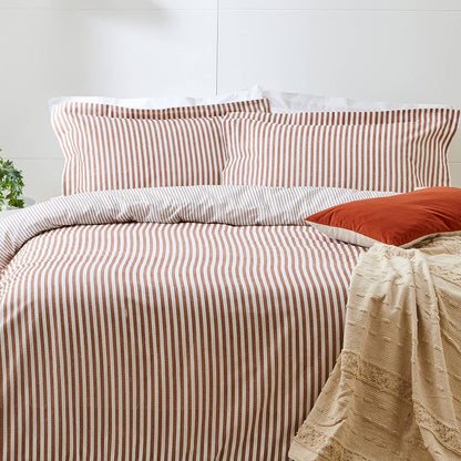 Hebden Mélange Stripe 100% Cotton Duvet Cover Set Pecan