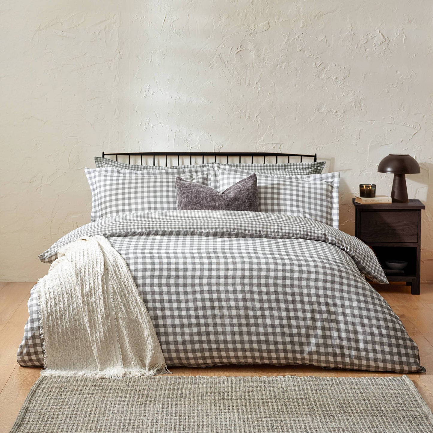 Barton Check Gingham Reversible Duvet Cover Set Grey