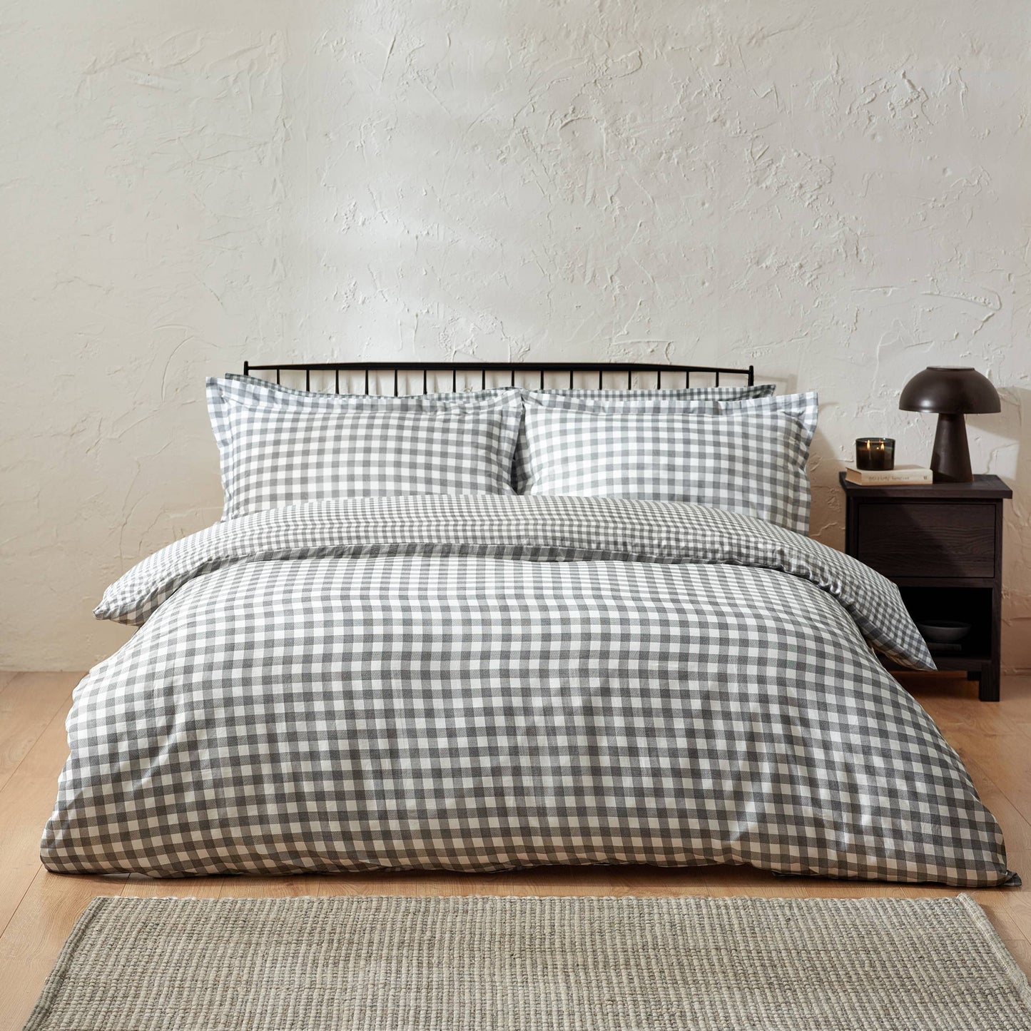 Barton Check Gingham Reversible Duvet Cover Set Grey