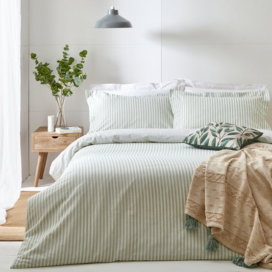 Hebden Stripe 100% Cotton Duvet Cover Set Eucalyptus
