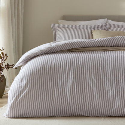Hebden Stripe 100% Cotton Duvet Cover Set Mauve