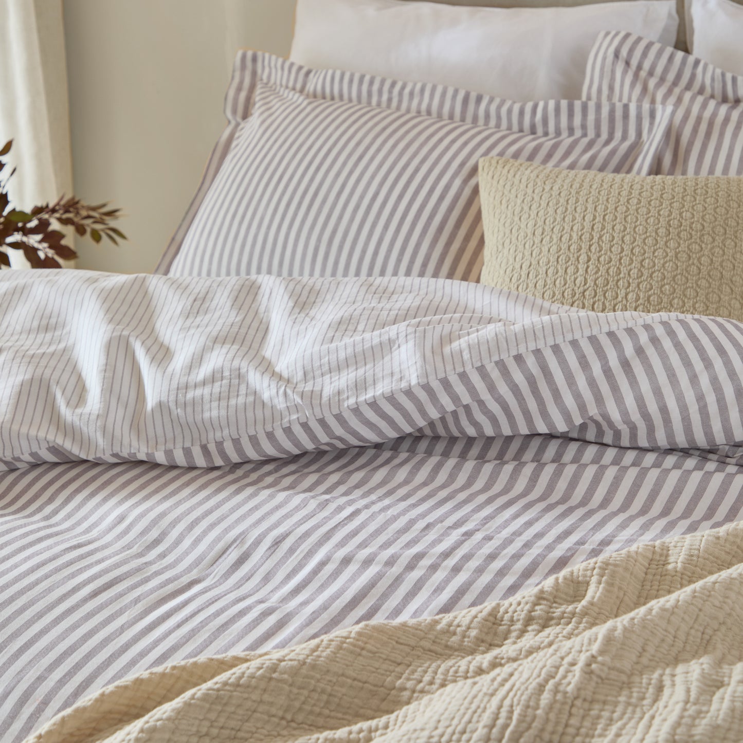 Hebden Stripe 100% Cotton Duvet Cover Set Mauve